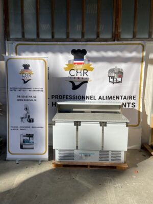 Meuble pizza compact / 3 portes + présentoir Inox