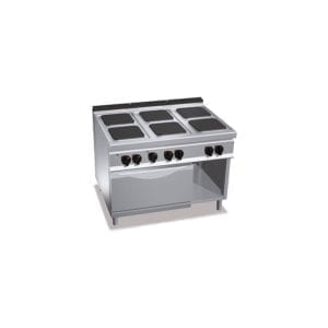 Cuisinière électrique 6 plaques carrées (21kW) sur four électrique puissant (7.5kW) et compartiment neutre