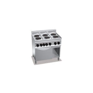 Cuisinière électrique 6 plaques rondes (12kW) sur four électrique (3kW) et compartiment neutre