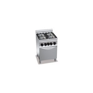 Cuisinière gaz 4 brûleurs puissants (19kW) sur four électrique (3kW)