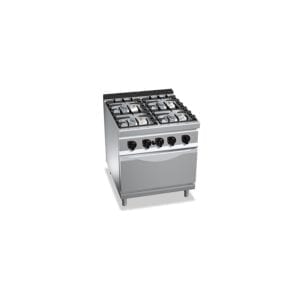 Cuisinière gaz 4 brûleurs puissants (32kW) sur four électrique (3.5kW)