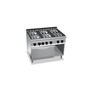 Cuisinière gaz 6 brûleurs puissants (48kW) sur four gaz puissant (7.8kW) et compartiment neutre