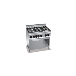 Cuisinière gaz 6 brûleurs (18.6kW) sur four gaz (3.5kW) et compartiment neutre