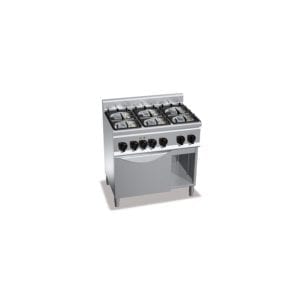 Cuisinière gaz 6 brûleurs puissants (28.5kW) sur four électrique (3kW) et compartiment neutre
