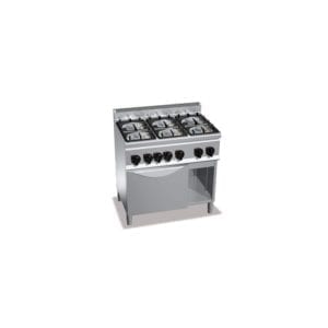 Cuisinière gaz 6 brûleurs puissants (28.5kW) sur four gaz (3.5kW) et compartiment neutre