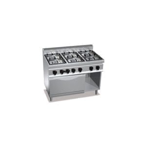 Cuisinière gaz 6 brûleurs puissants (33.5kW) sur four électrique puissant (7.5kW) et compartiment neutre