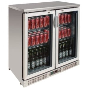 Arrière bar inox / 2 portes pivotante vitrée