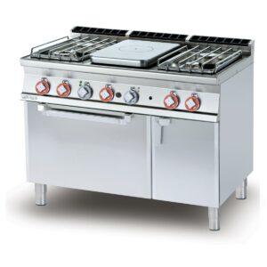 Fourneau gaz 4 feux + plaque coup de feu four électrique GN1/1 et placard neutre - PROFONDEUR 700 - LOTUS