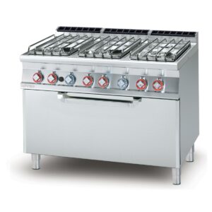 Fourneau gaz 6 feux sur four électrique statique GN2/3 - PROFONDEUR 700 - LOTUS