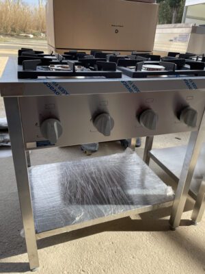 PIANO DE CUISSON 4 FEUX GAZ VIF 80X70 SUR PIEDS