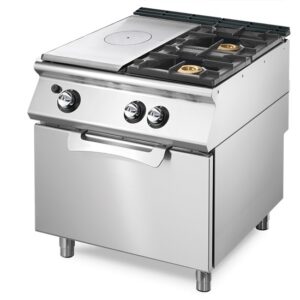 Piano de cuisson 1200mm / Plaque coup de feu gaz sur four gaz statique GN 2/1 + 2 brûleurs
